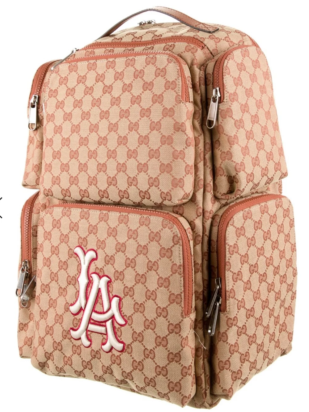Unisex Gucci Beige Monogram Backpack with Red and White LA Patch